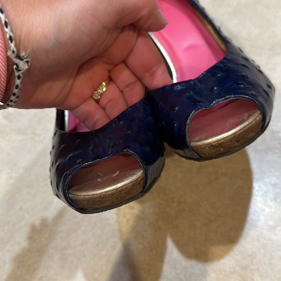 Lilly Pulitzer Navy Leather Cork Wedge Heels 8.5 - Picture 4 of 7